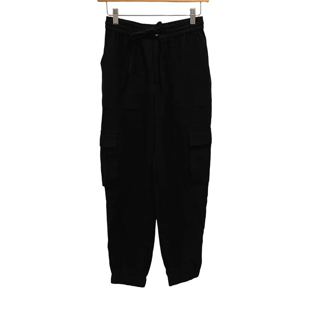 ZARA Black Cargo Pants Drawstring Waist Pockets Jogger Style Women's‎ Small